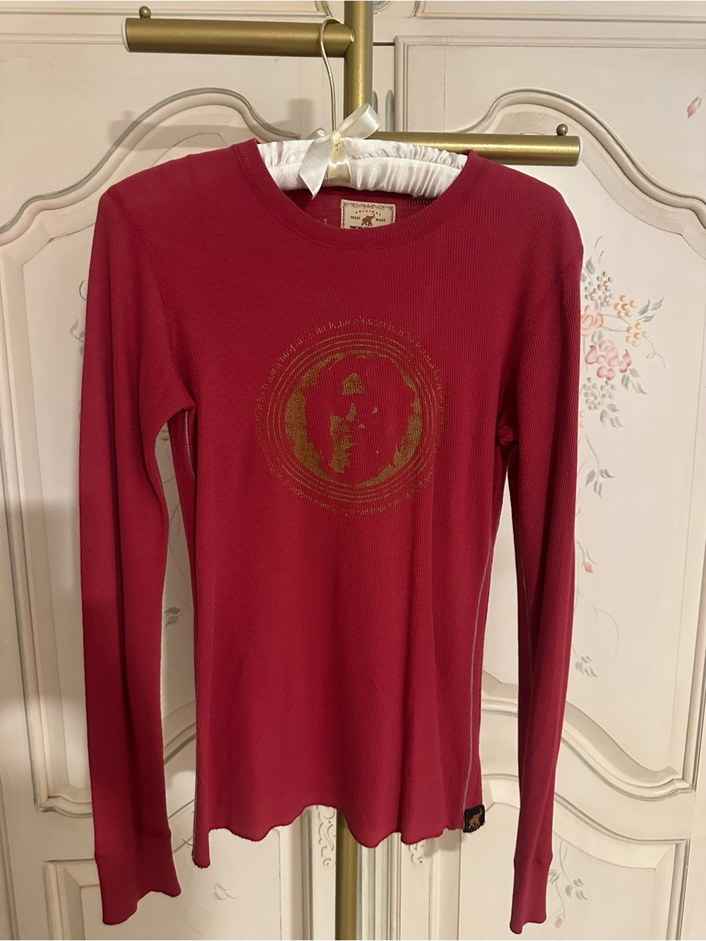 Women’s Long-Sleeve Fitted Thermal Tee with Gold John Lennon Graphic